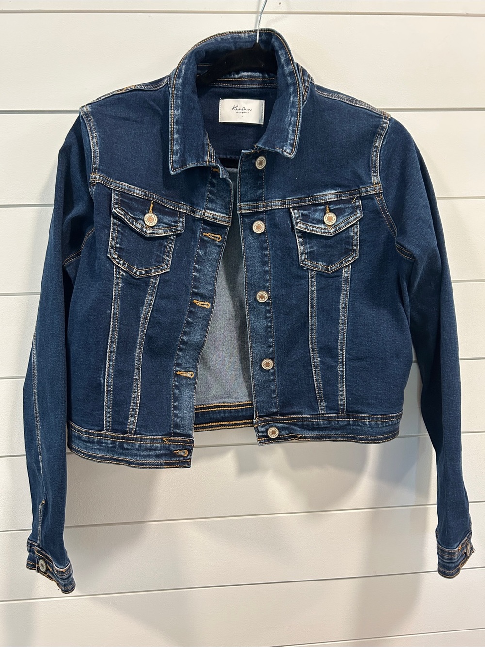 KanCan Dark Indigo Denim Jacket with Gold Stitching
